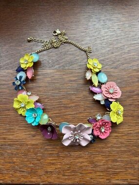 Multicolor Floral Statement Necklace - Vibrant Pastel Flower Bib